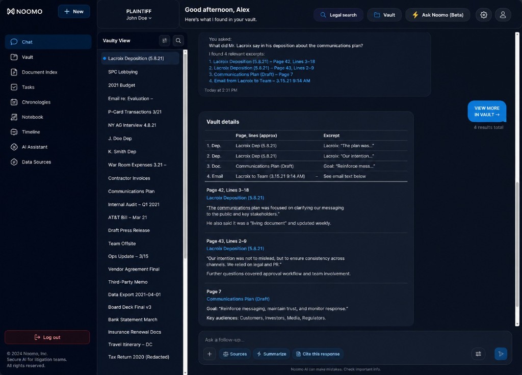 Clarity workspace dashboard with organized follow-ups and vault context